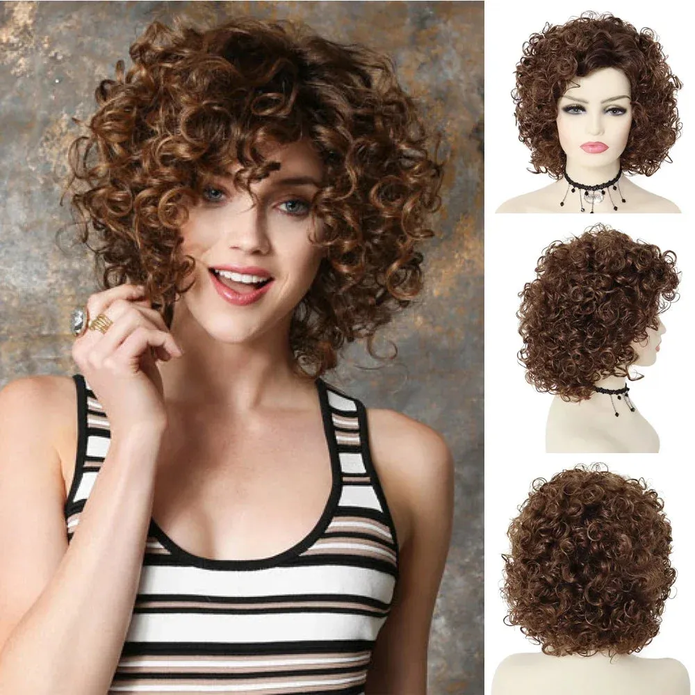 Synthetic Curly Wigs for Women Short Blonde Wig Wtih Bangs Sand Grease Wig Ombre Wigs Halloween Costume Wig Cosplay