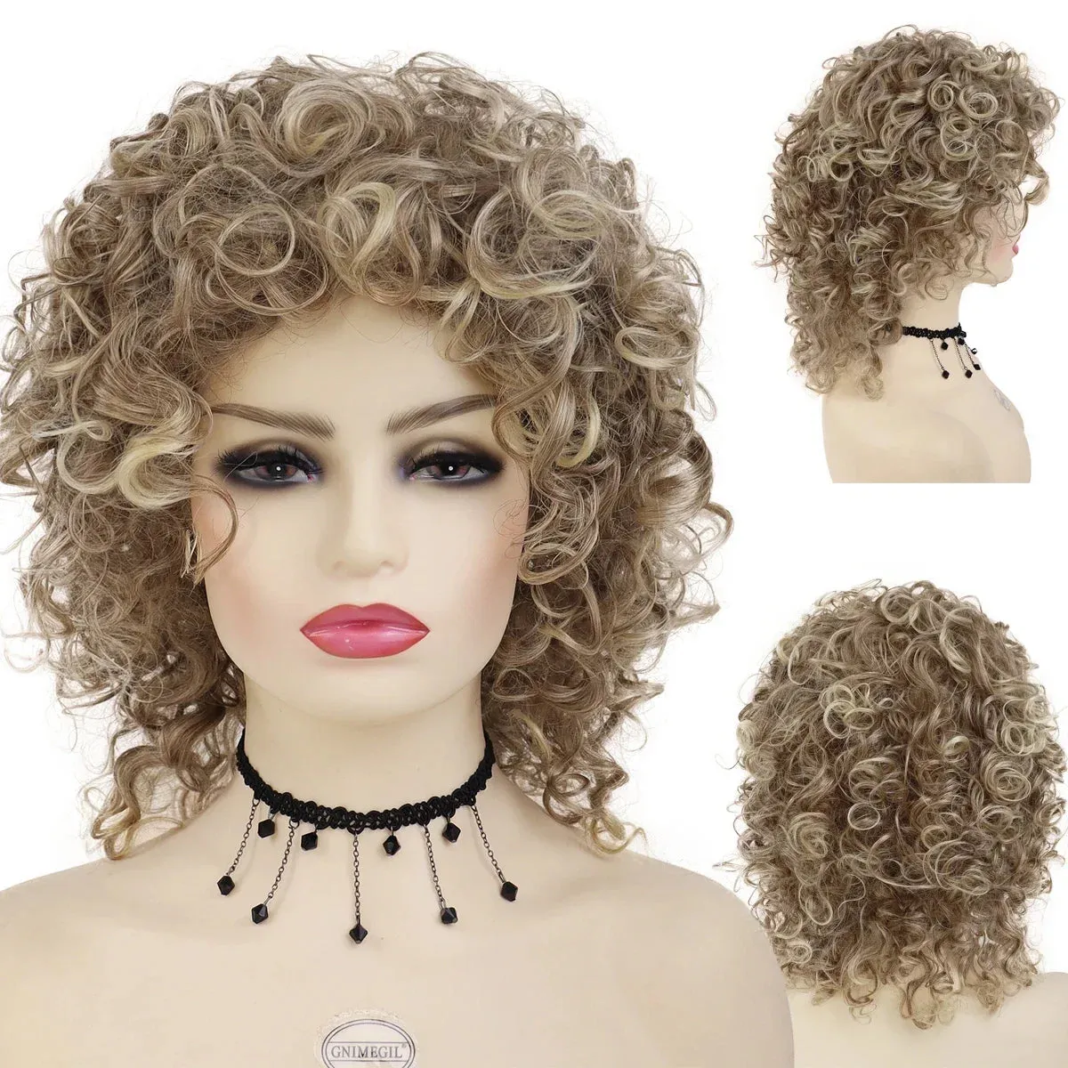 Synthetic Curly Wigs for Women Short Blonde Wig Wtih Bangs Sand Grease Wig Ombre Wigs Halloween Costume Wig Cosplay