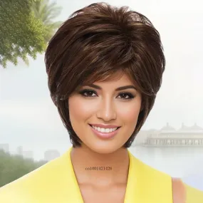 Synthetic Hair Mix Brown Wigs for Women Short Haircuts Brown with Highlights Mommy Wig Casual Style Daily Hair Replacement Wigs