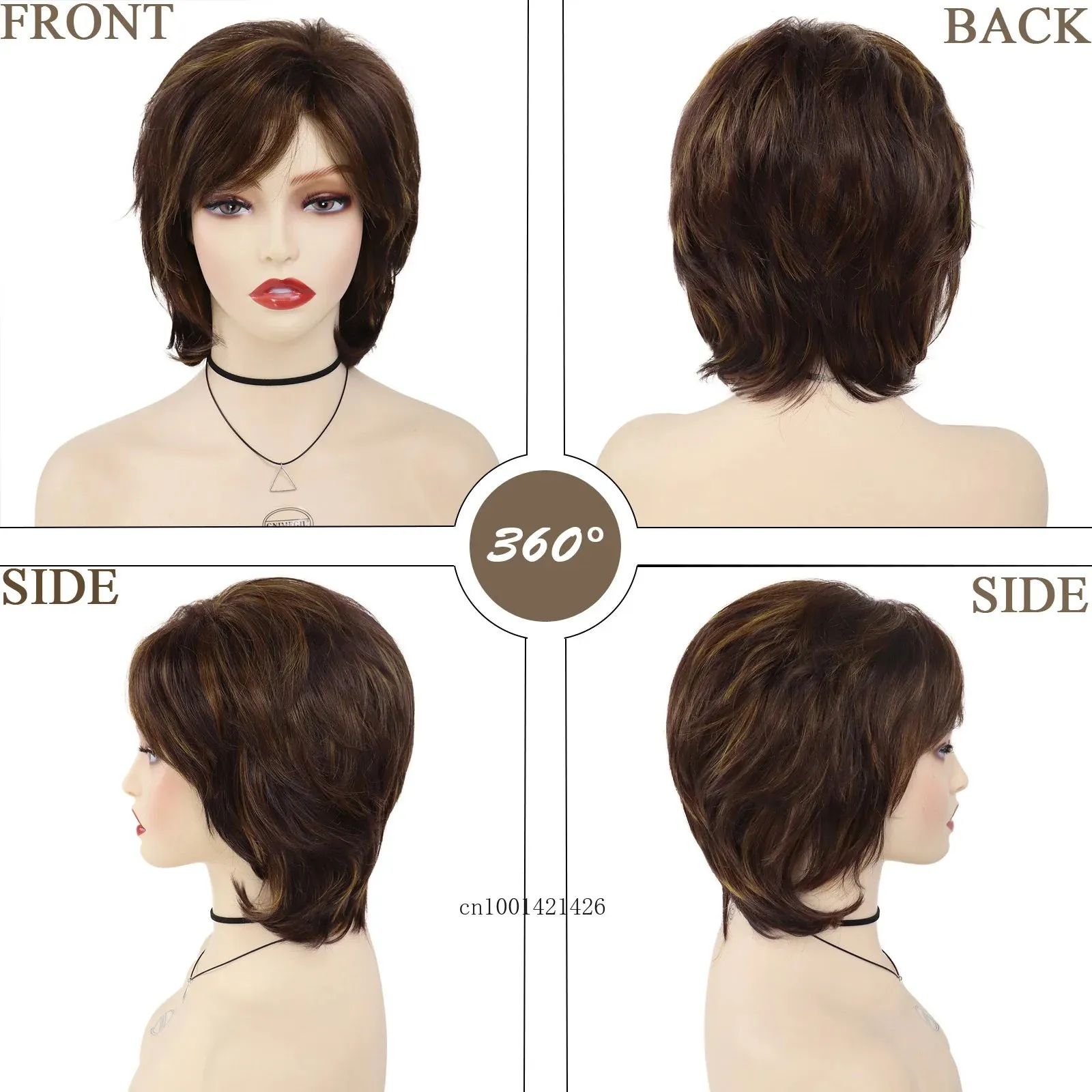 Synthetic Hair Mix Brown Wigs for Women Short Haircuts Brown with Highlights Mommy Wig Casual Style Daily Hair Replacement Wigs