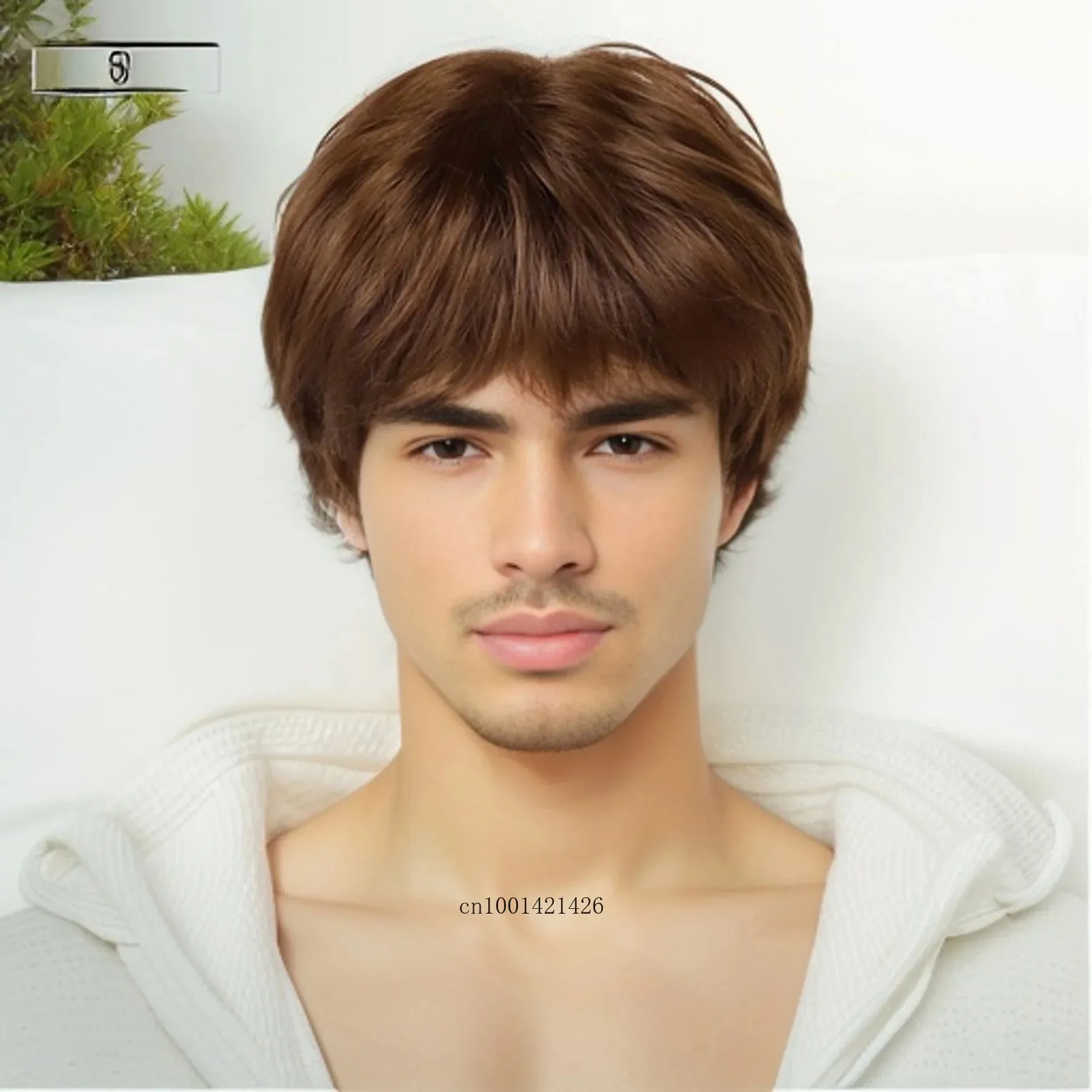 Synthetic Hair Wigs for Men Short Haircuts with Bangs Old Fmale Brown Wig Natural Pixie Cuts Hair Replacement Full Wigs Costume
