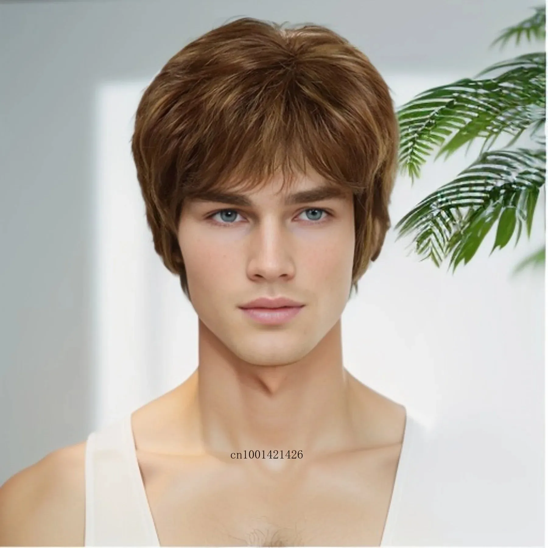 Synthetic Hair Wigs for Men Short Haircuts with Bangs Old Fmale Brown Wig Natural Pixie Cuts Hair Replacement Full Wigs Costume