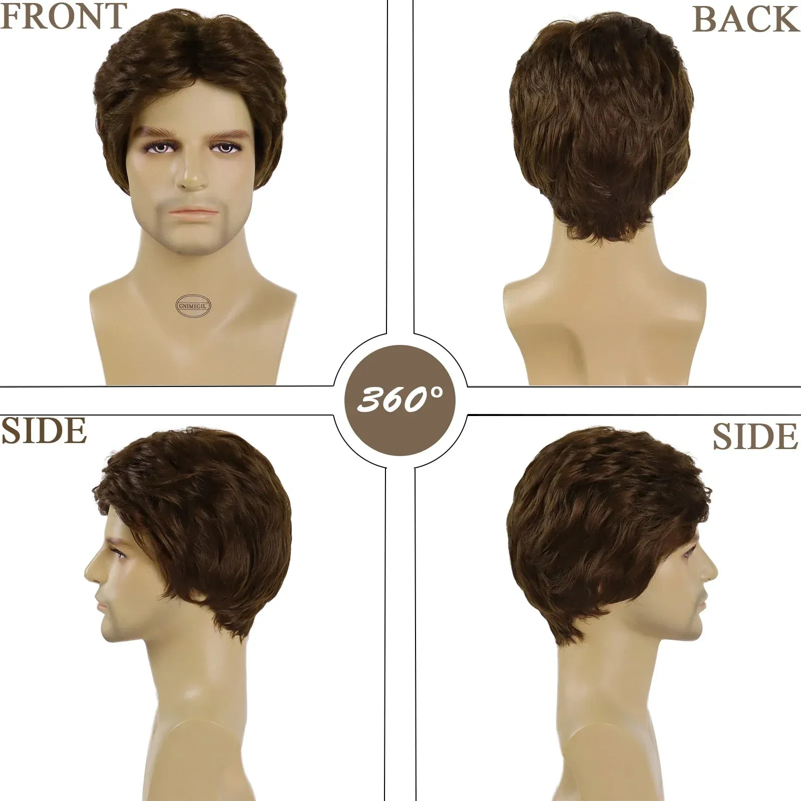 Synthetic Hair Wigs for Men Short Haircuts with Bangs Old Fmale Brown Wig Natural Pixie Cuts Hair Replacement Full Wigs Costume