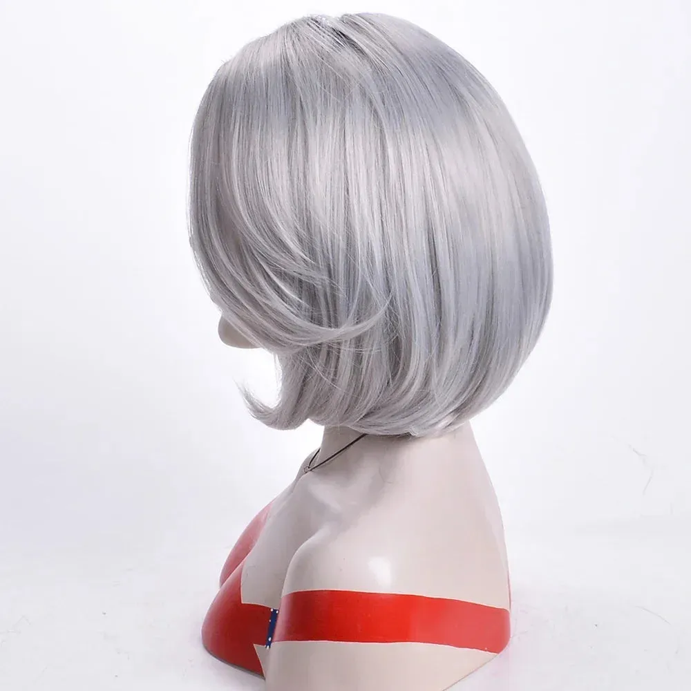 Synthetic Ladies Wigs Gray Color Mommy Wig Short Bob Wigs for Women Heat Resistant Cosplay Wig Dark Roots Old Lady Wig