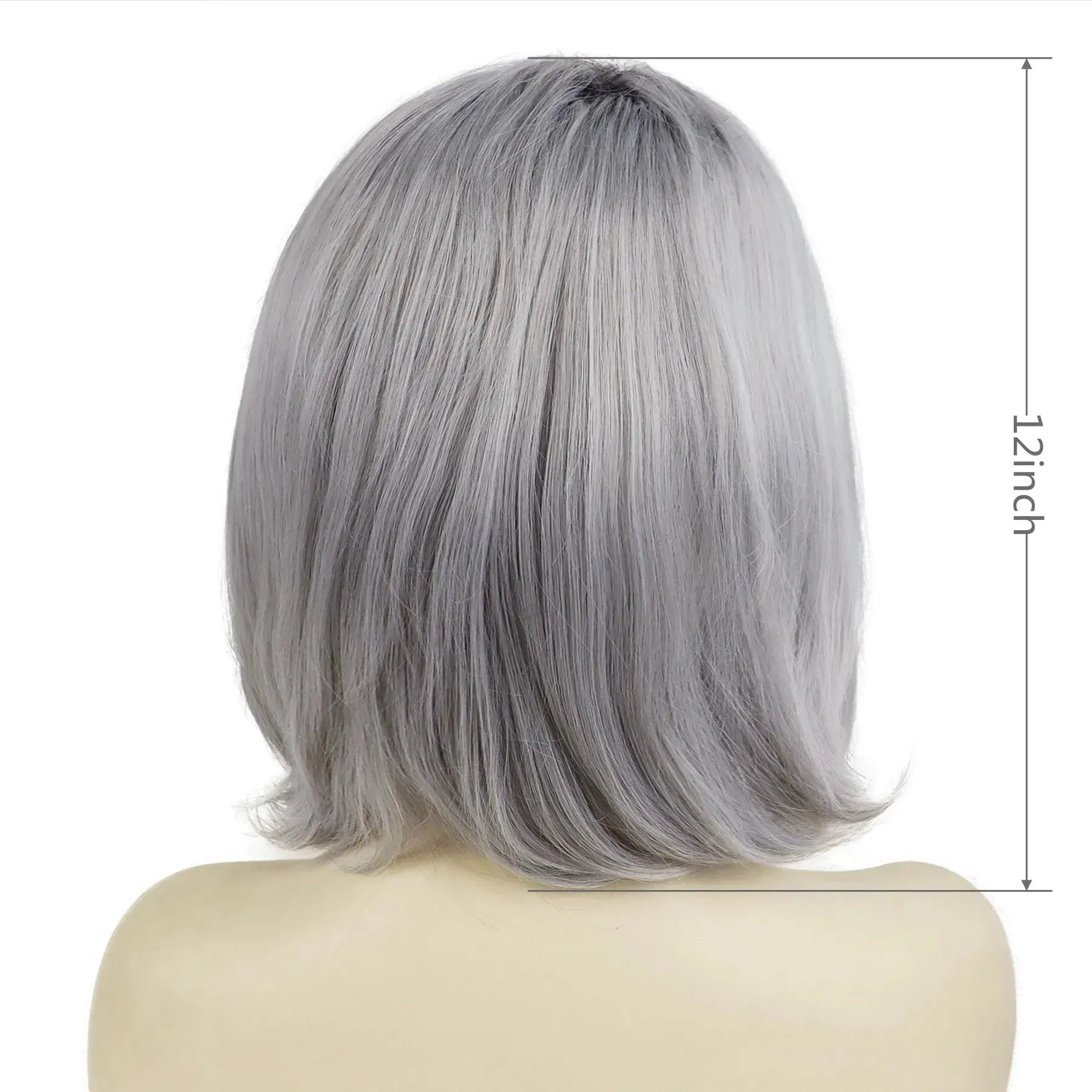 Synthetic Ladies Wigs Gray Color Mommy Wig Short Bob Wigs for Women Heat Resistant Cosplay Wig Dark Roots Old Lady Wig