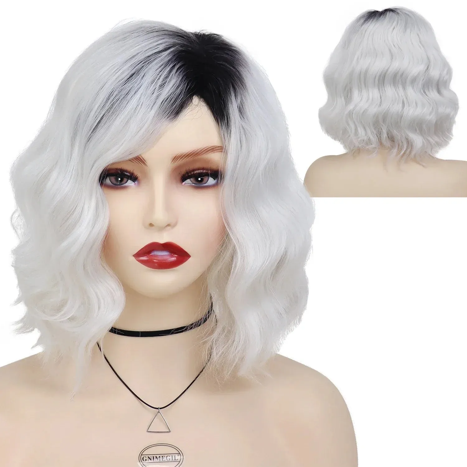 Synthetic Ladies Wigs Gray Color Mommy Wig Short Bob Wigs for Women Heat Resistant Cosplay Wig Dark Roots Old Lady Wig