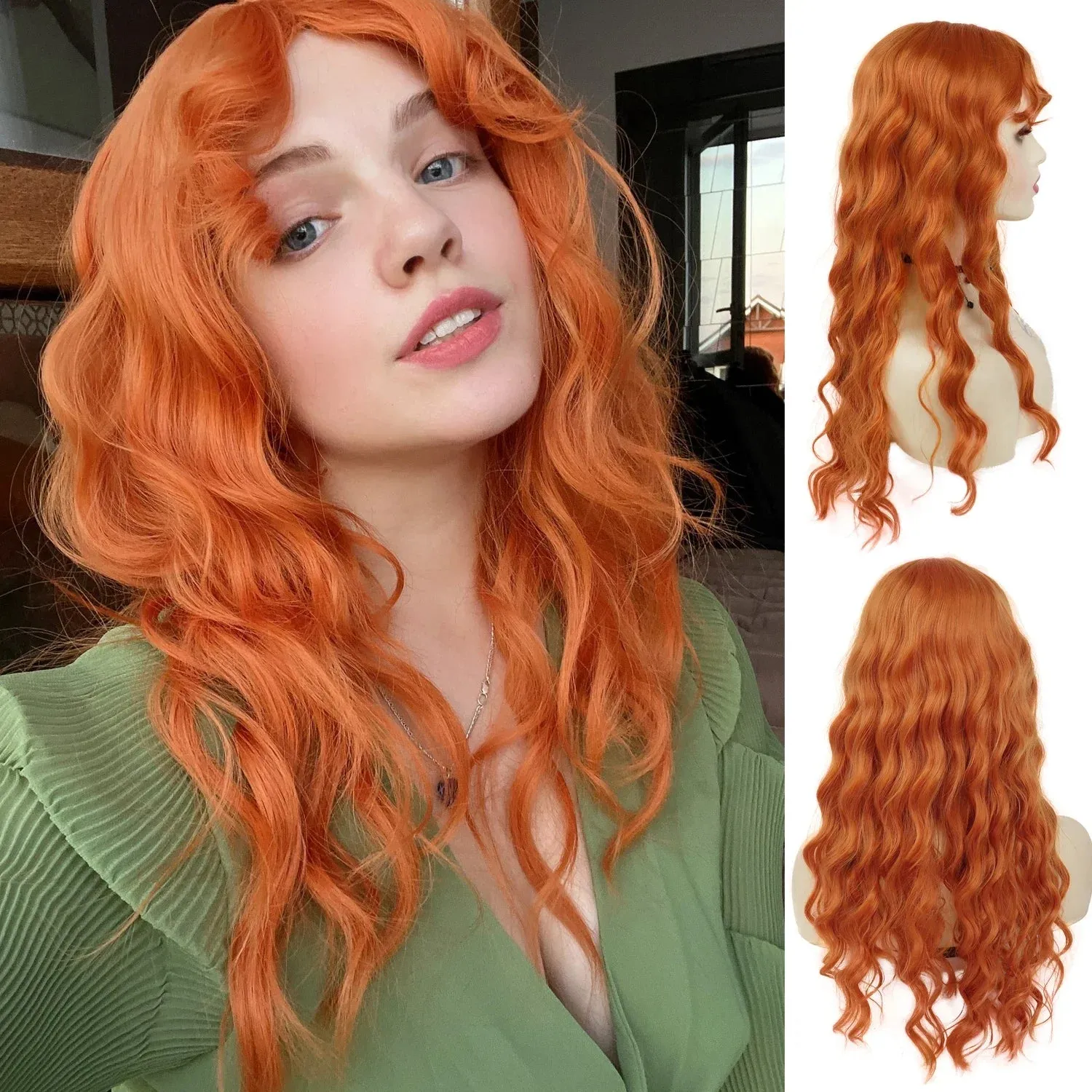 Synthetic Long Red Wigs for Women Cosplay Long Hair Wig Carnival Party Halloween Costume Wigs Female Fox Red Hair Wavy