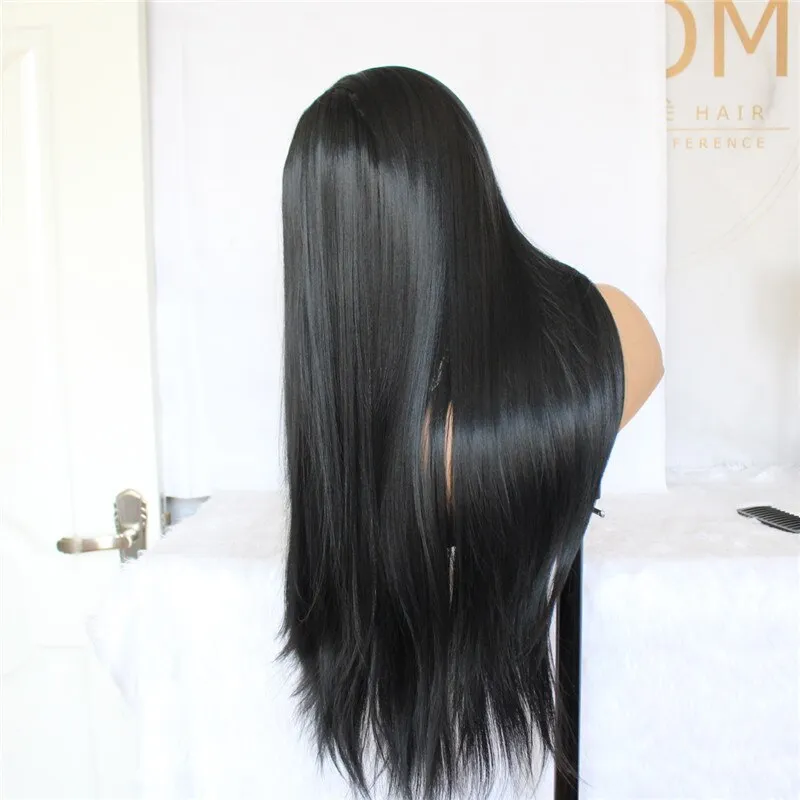 Synthetic Wigs Black Color Middle Part 180% Density Long Lace Wig