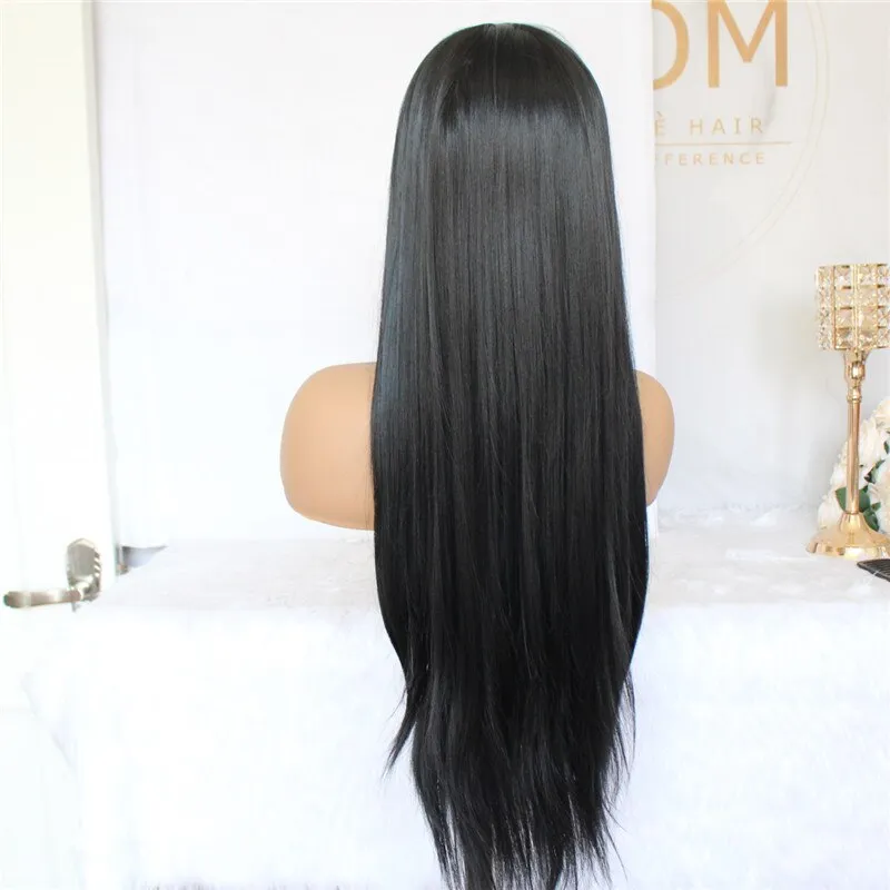 Synthetic Wigs Black Color Middle Part 180% Density Long Lace Wig