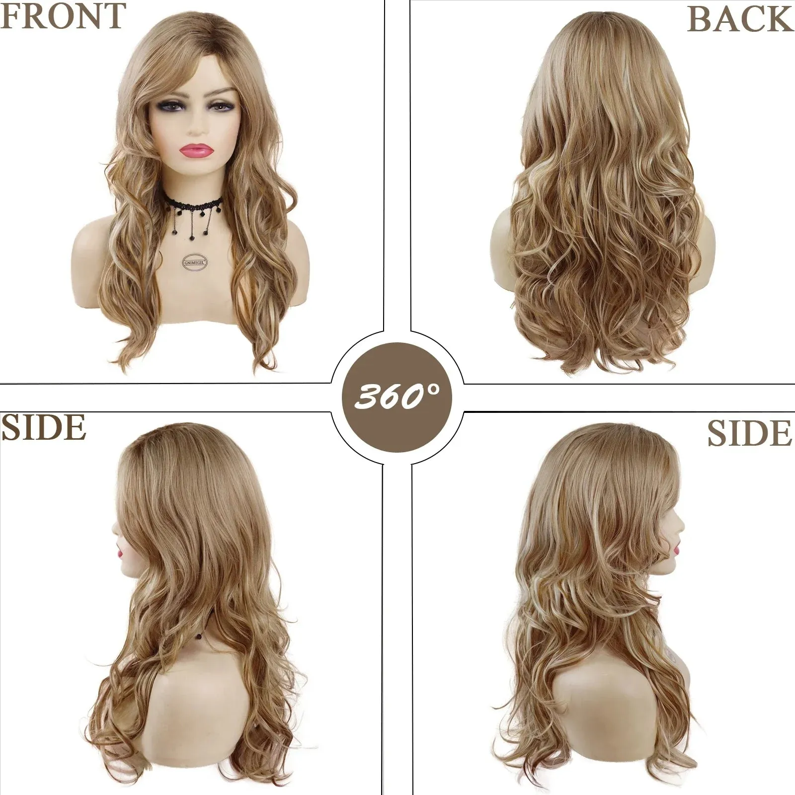 Synthetic Wigs for Women Long Wavy Wig Mix Blonde Ombre Color Fashion Wig with Bangs Long Wig for White Women Carnival