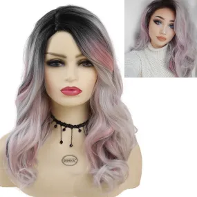 Synthetic Wigs for Women Long Wavy Wig Mix Blonde Ombre Color Fashion Wig with Bangs Long Wig for White Women Carnival