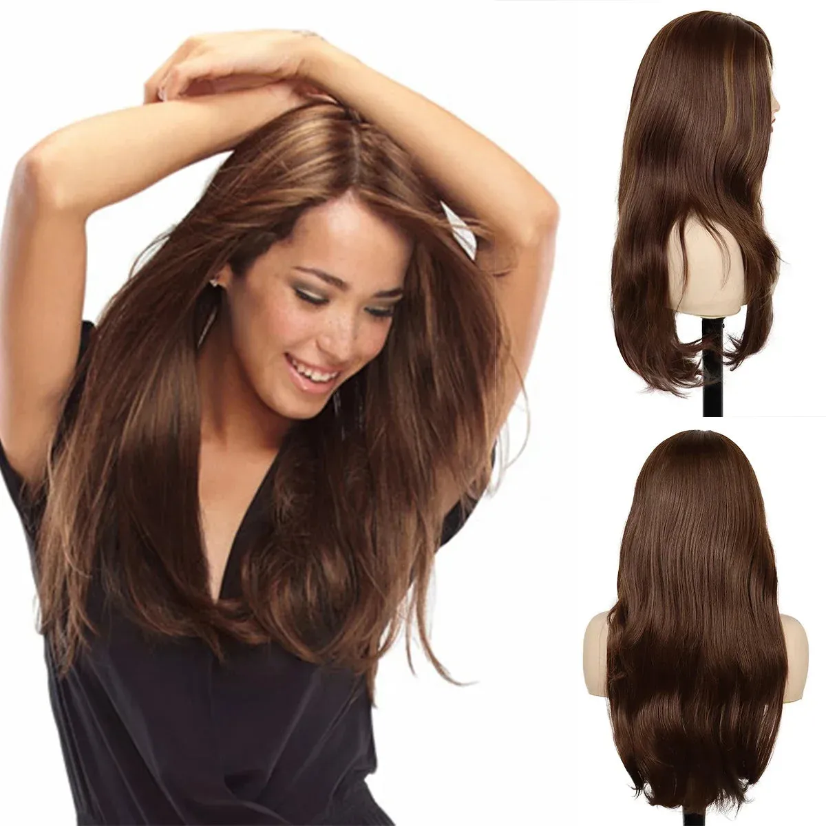 Synthetic Wigs for Women Long Wavy Wig Mix Blonde Ombre Color Fashion Wig with Bangs Long Wig for White Women Carnival