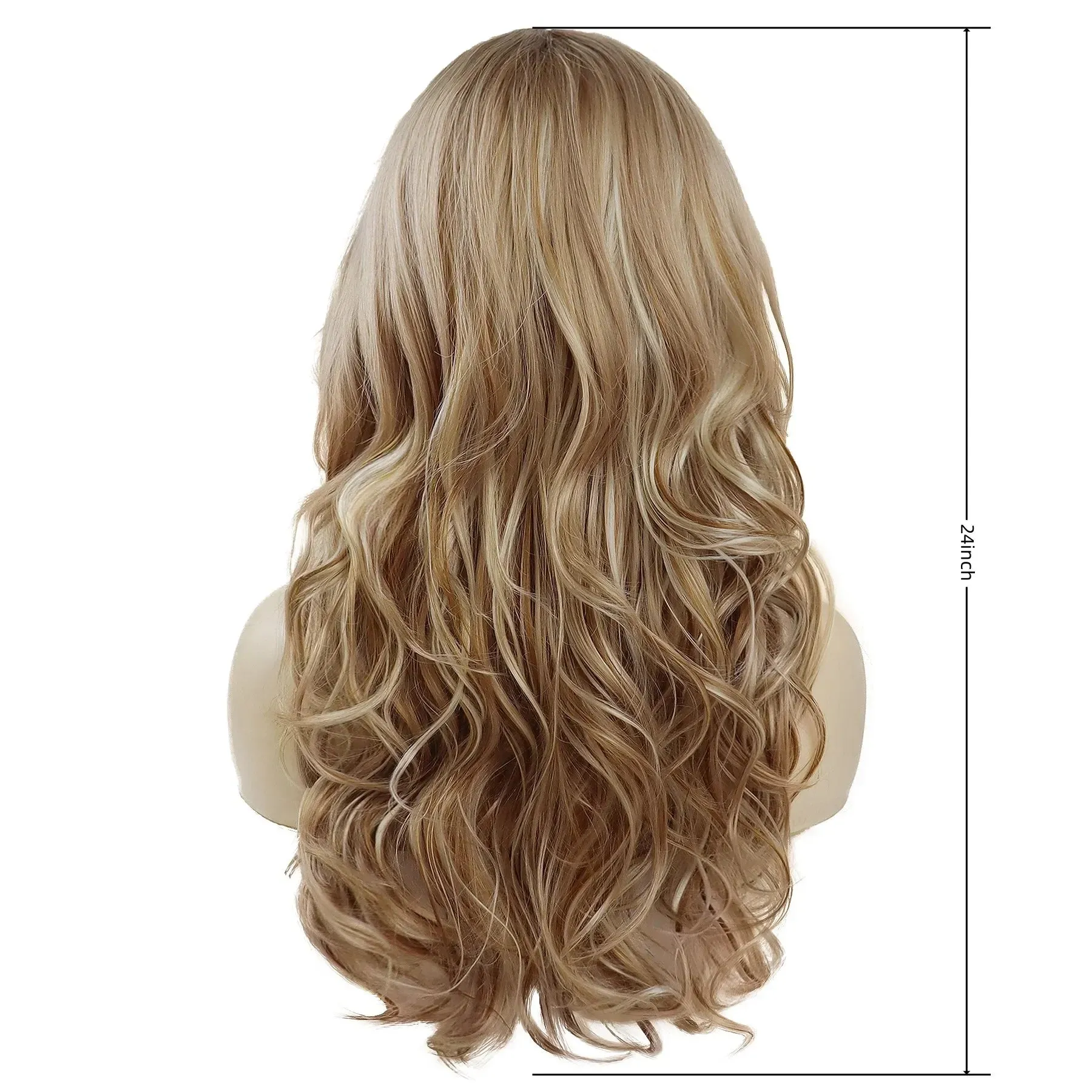 Synthetic Wigs for Women Long Wavy Wig Mix Blonde Ombre Color Fashion Wig with Bangs Long Wig for White Women Carnival