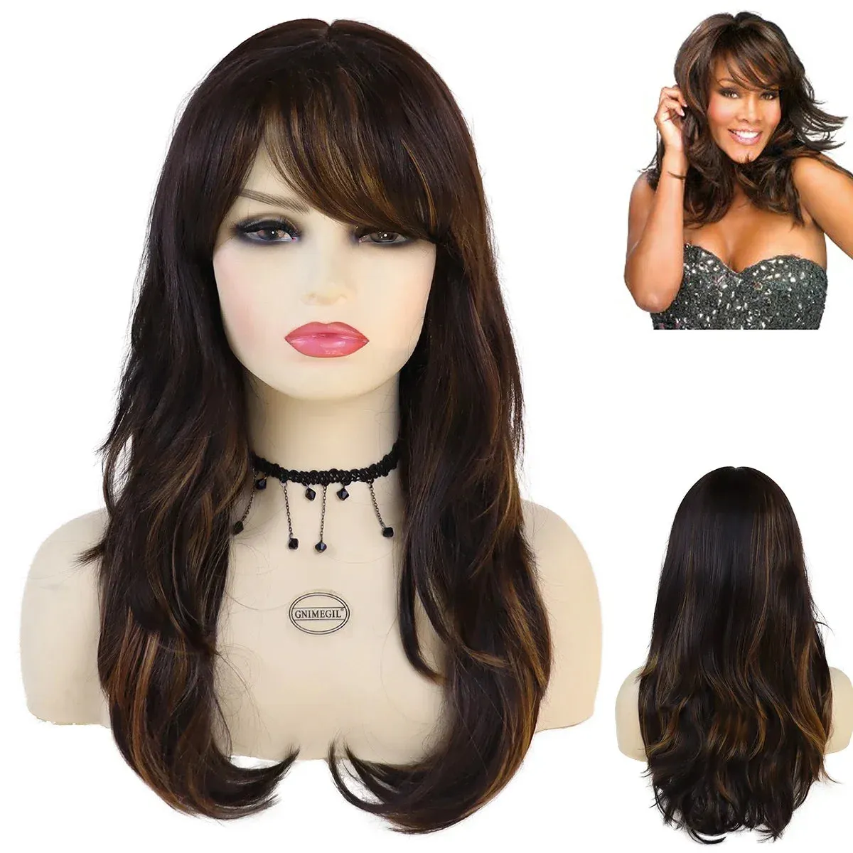 Synthetic Wigs for Women Long Wavy Wig Mix Blonde Ombre Color Fashion Wig with Bangs Long Wig for White Women Carnival