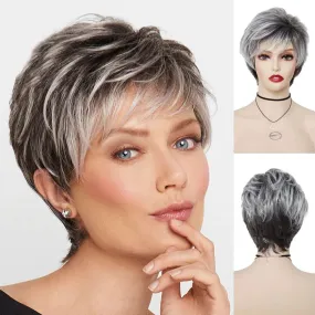 Synthetic Wigs for Women Natural Curly Short Hairstyles Pixie Cut Wig with Bangs Mixed Blonde Brown Ombre Curly Wigs
