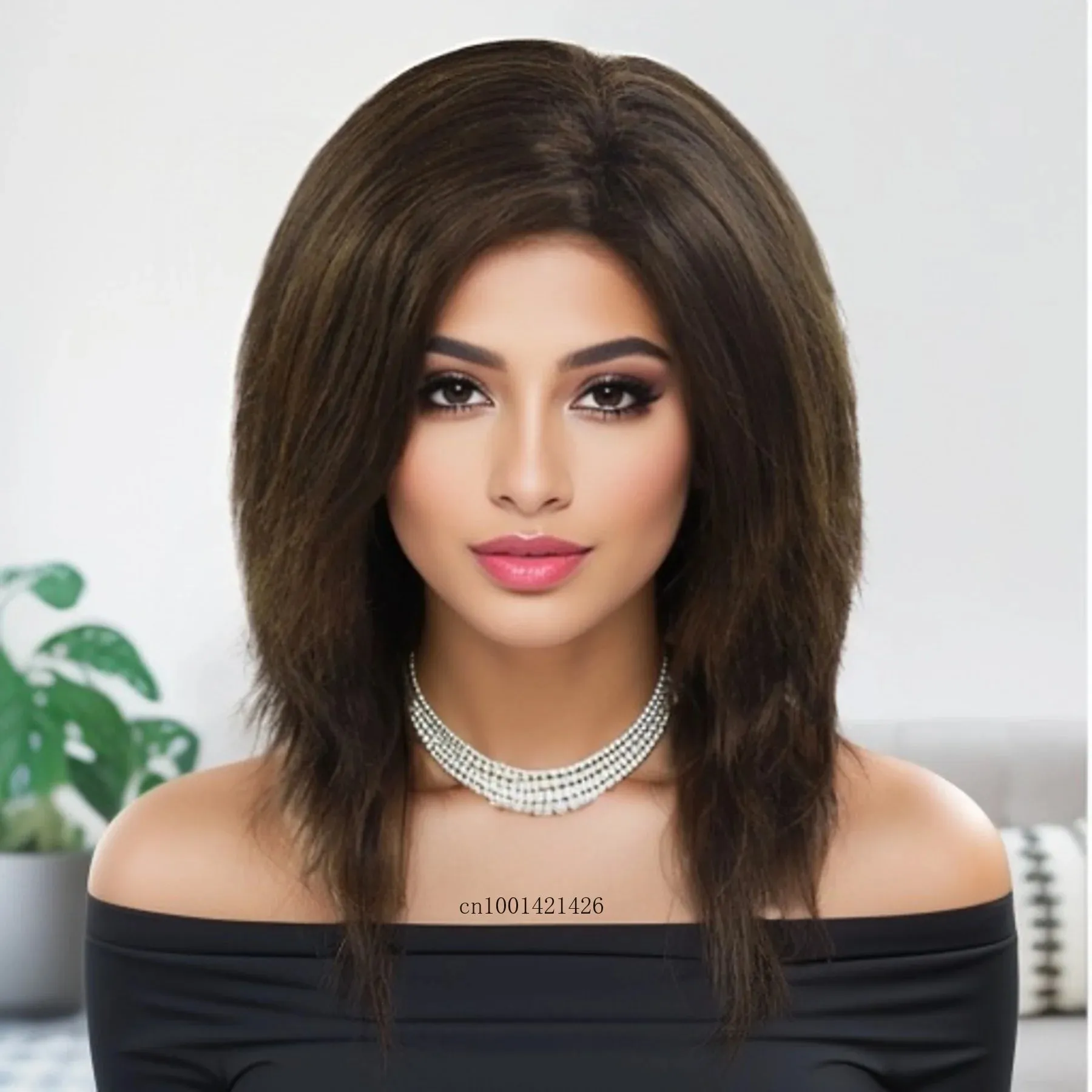 Synthetic Yaki Straight Afro Wigs for Women Brown Wig Short Hair Natural Soft Ladies Wigs Lovely African American Wigs