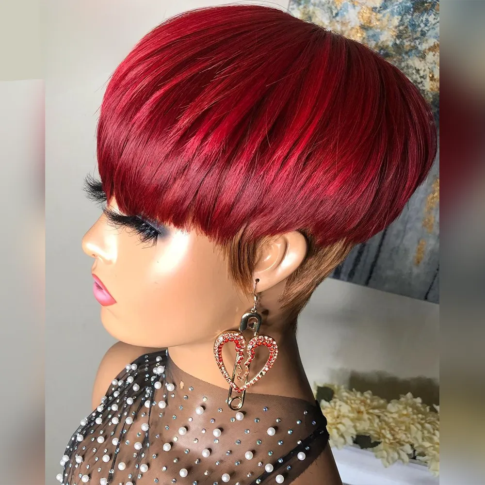 TEEK - 99J Red Ombre Natural Bangs Straight Wig