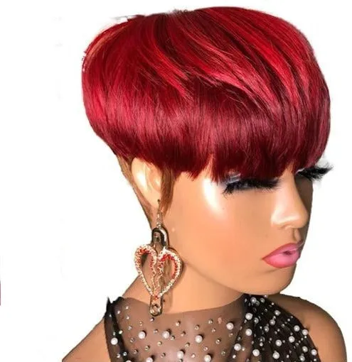 TEEK - 99J Red Ombre Natural Bangs Straight Wig