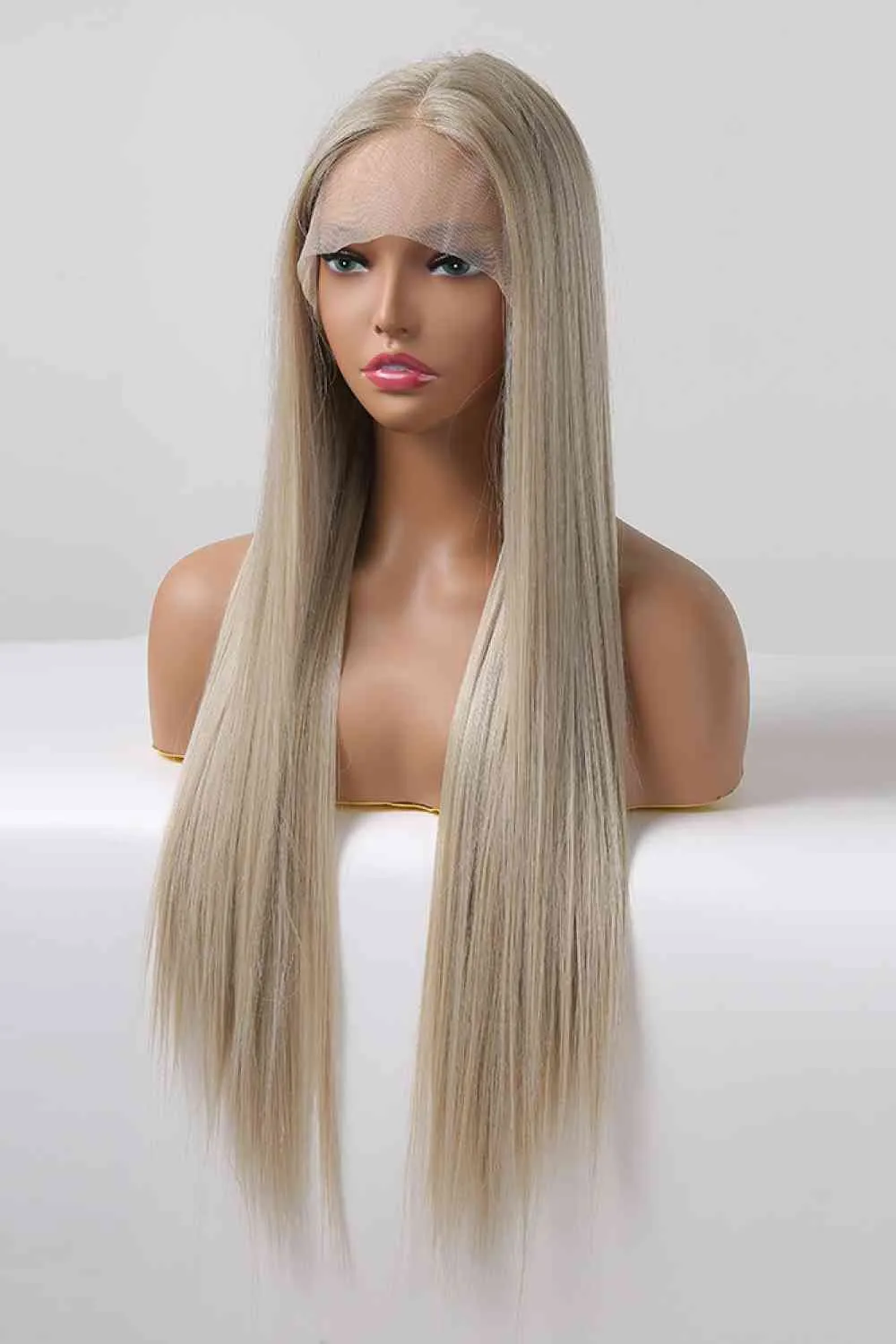 TEEK - Blonde/Ash Brown Root Lace Front Synthetic Straight 27" Wig
