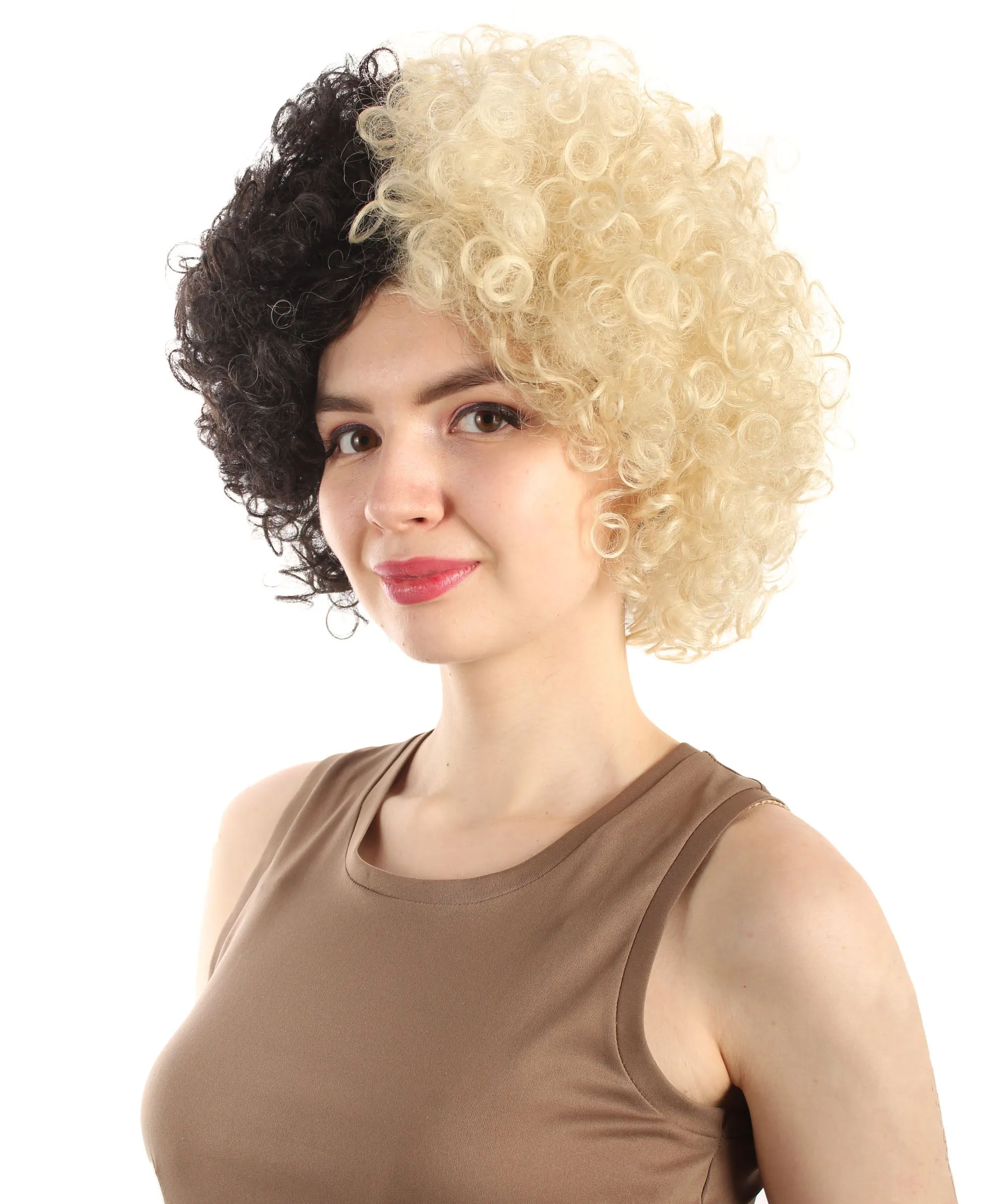 Two Tone Blonde and Black Curly Cruel Evil Wig