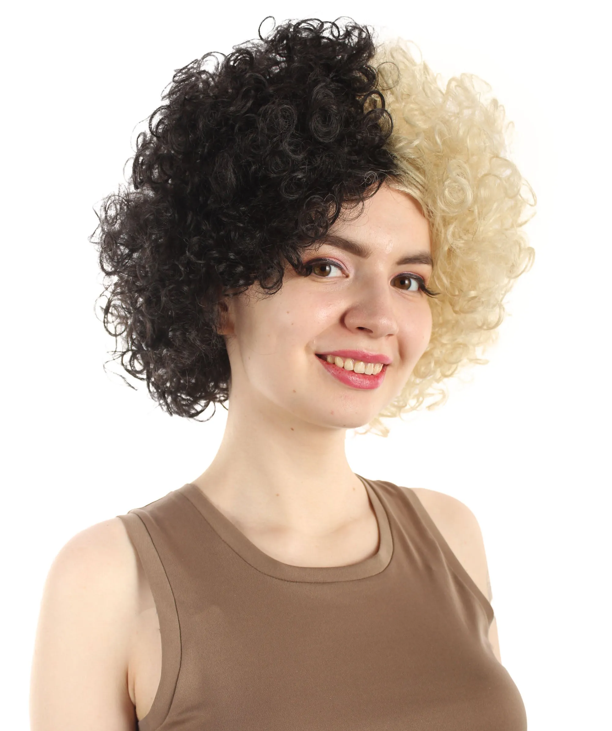 Two Tone Blonde and Black Curly Cruel Evil Wig