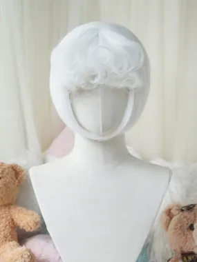 White/Pink Bob Cut Short Wig With Curly Bangs